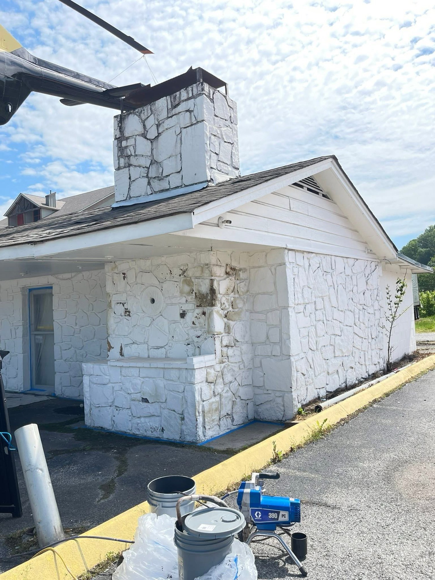 Stone office building before paint